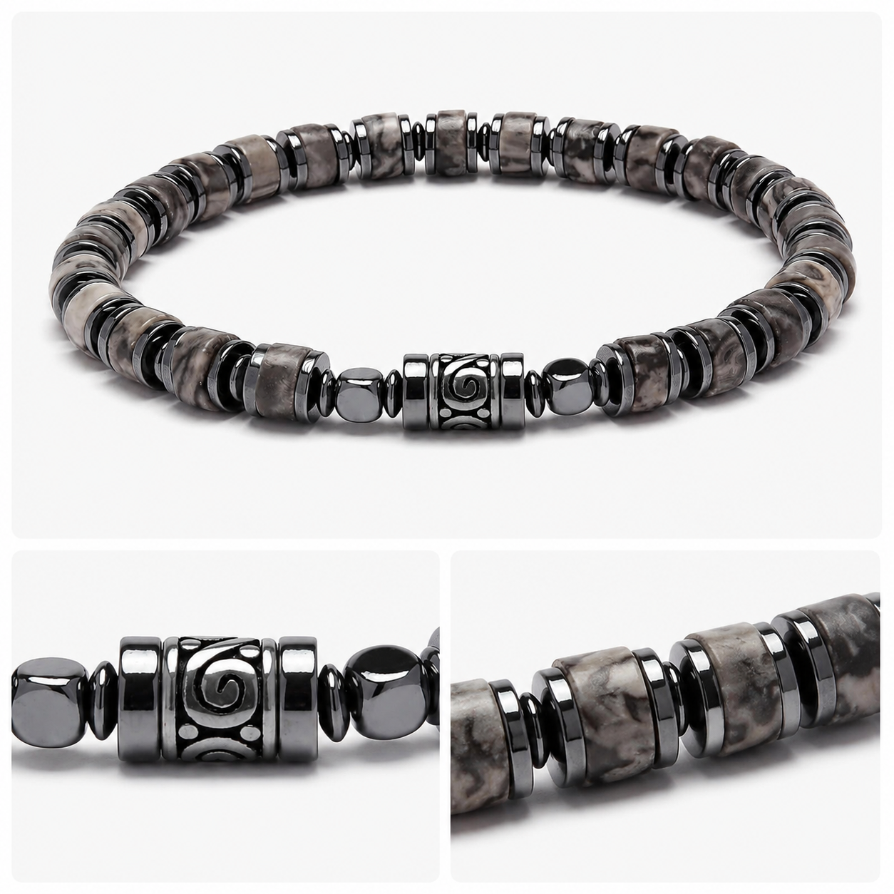 Old Roads map jasper 4mm column bead bracelet natural stone texture detail