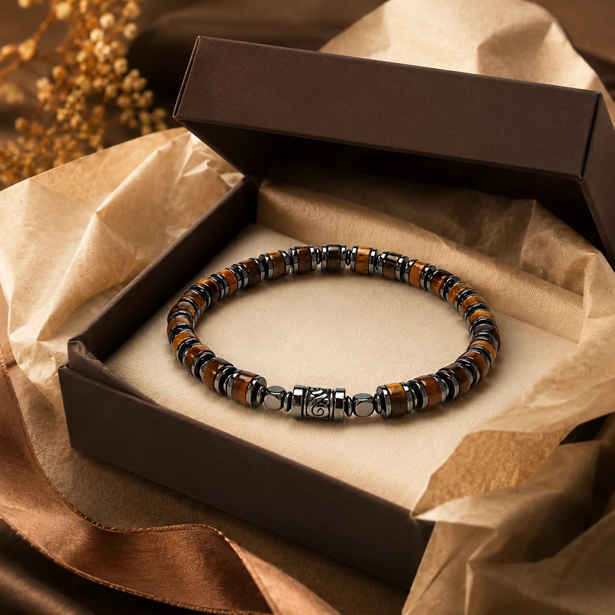 Old Roads Tiger Eye Bracelet — gift presentation view