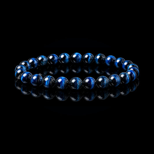 Blue Tiger Eye hawk eye bracelet with polished blue-black chatoyant beads