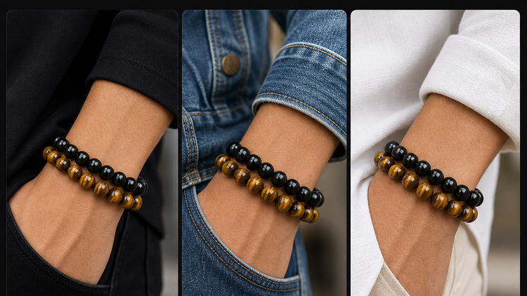 Natural stone bracelets styled with everyday outfits for daily wear