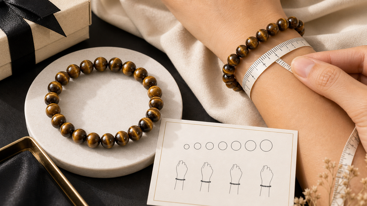 Natural stone bracelet with measuring tape for bracelet size guide