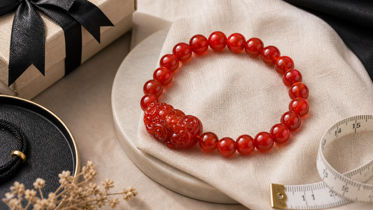 Red agate Pixiu bracelet with measuring tape for fit and style