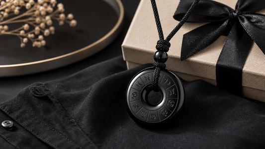 Zodiac black obsidian pendant necklace styled as a personal jewelry gift