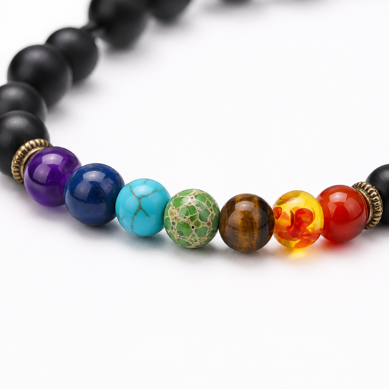 Matte Black Stone Color Accent Bracelet multicolor bead detail