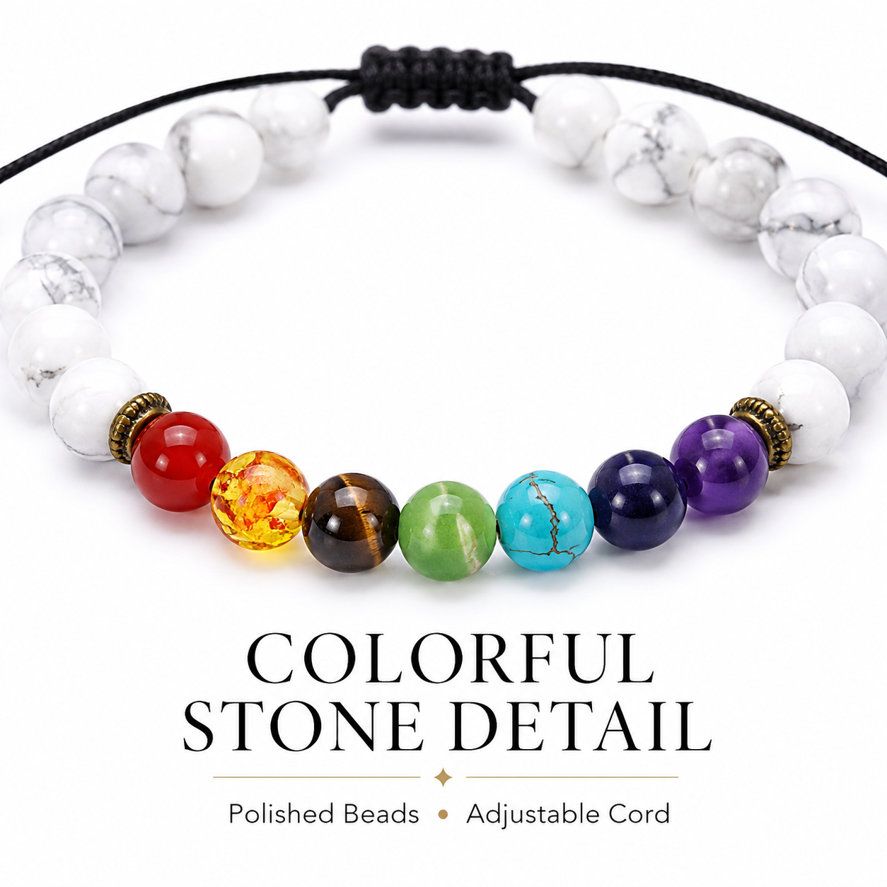 White Turquoise-Style Stone Bracelet colorful stone detail