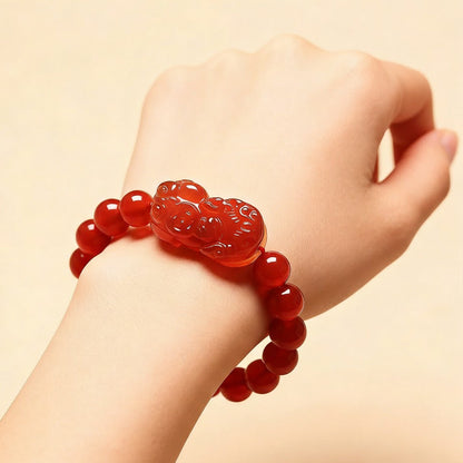 Wealth Guardian Red Agate & Gold-Etched PiXiu Talisman