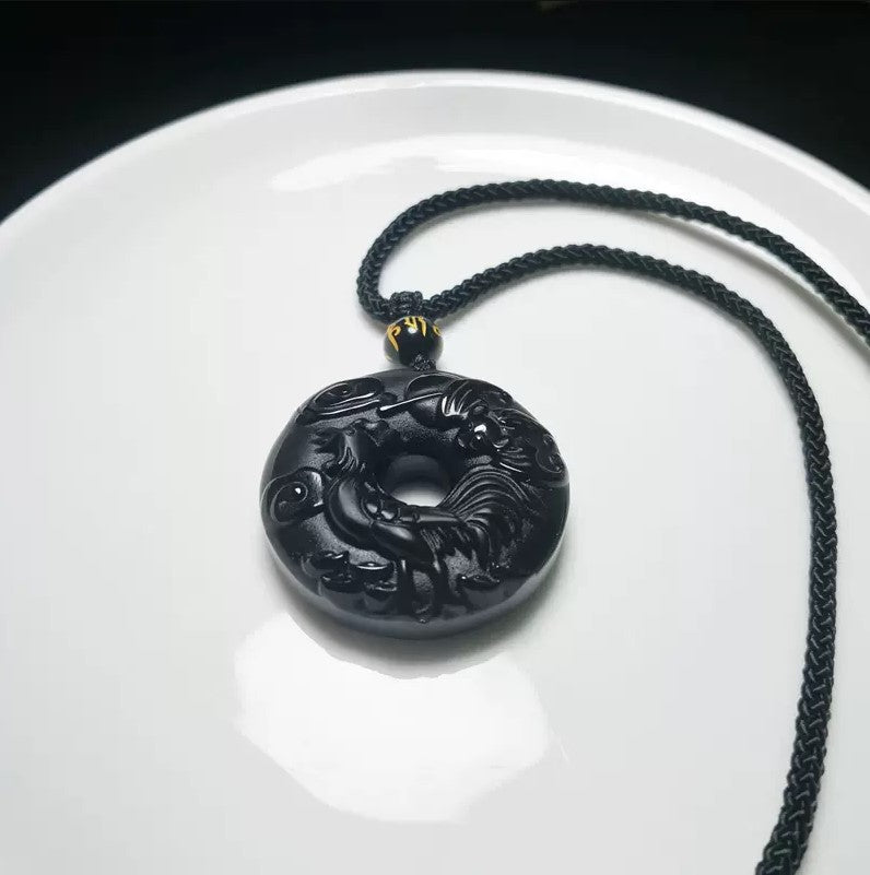 12 Zodiac Black Obsidian "Circle of Karma" Protection Amulet