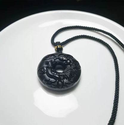 12 Zodiac Black Obsidian "Circle of Karma" Protection Amulet