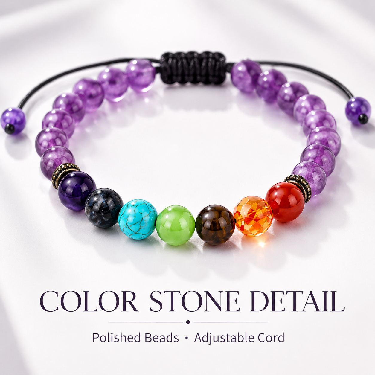Amethyst and color stone bracelet color bead close-up