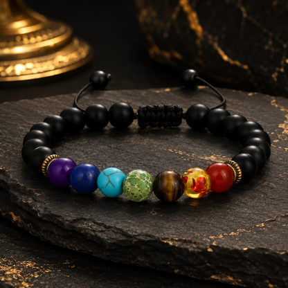 Matte Black Stone Color Accent Bracelet styled on dark stone surface