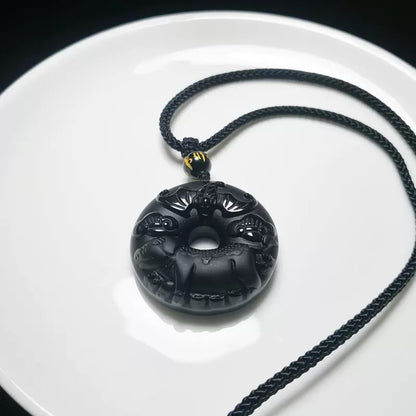 12 Zodiac Black Obsidian "Circle of Karma" Protection Amulet