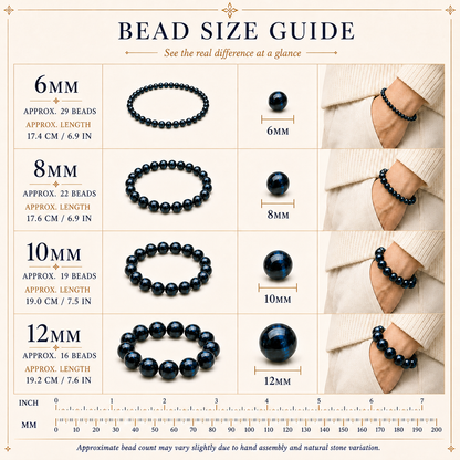 Blue Tiger Eye bracelet with polished deep blue-black hawk eye beads
