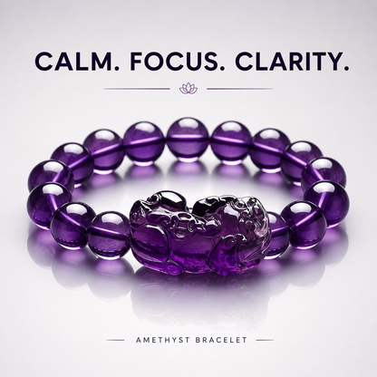 Amethyst Pixiu Bracelet product photo with natural stone detail
