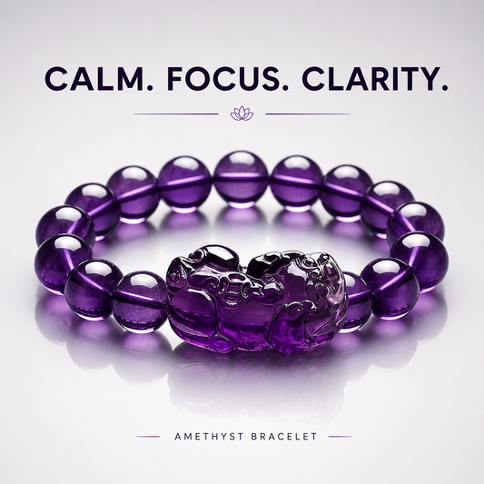 Amethyst Pixiu Bracelet product photo with natural stone detail
