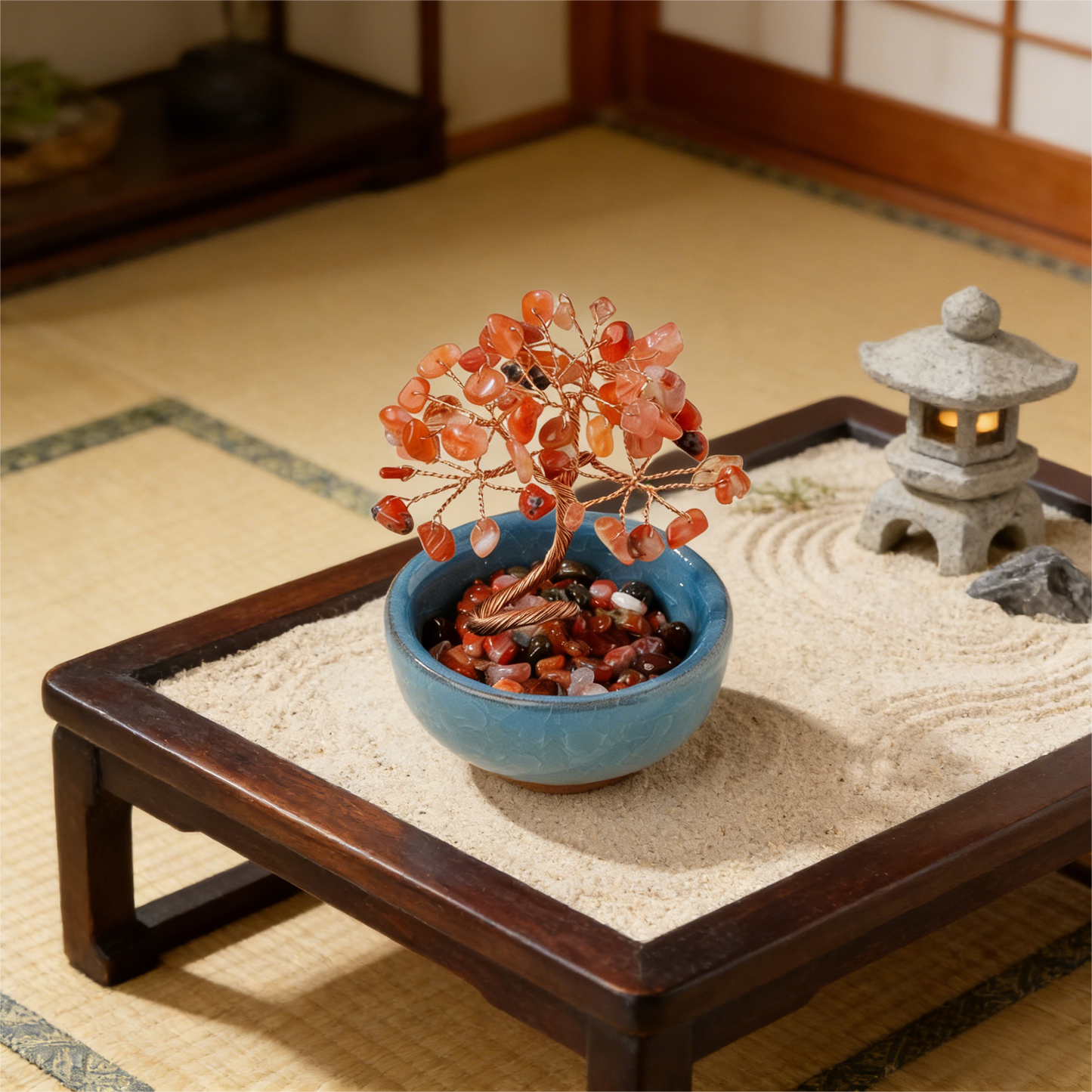 The Flame of Vitality" Red Agate Root Chakra Bonsai (6 Branches)