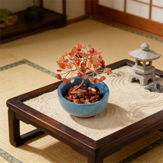 The Flame of Vitality" Red Agate Root Chakra Bonsai (6 Branches)