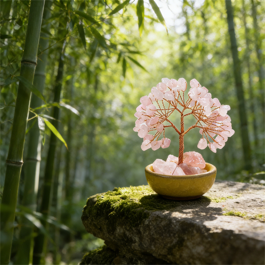 The Magnet of Love" Rose Quartz Raw Stone Bonsai (6 Branches)