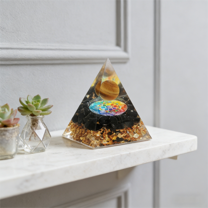 "The Golden Eye" Tiger Eye Orgone Pyramid (Focus & Prosperity)