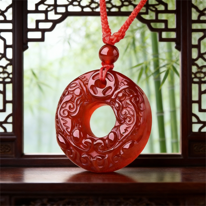 Red Agate PiXiu Pendant Necklace with polished natural stone finish