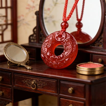 Red Agate PiXiu Pendant Necklace close-up detail