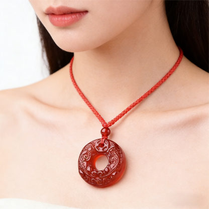 Red Agate PiXiu Pendant Necklace product photo with natural stone detail