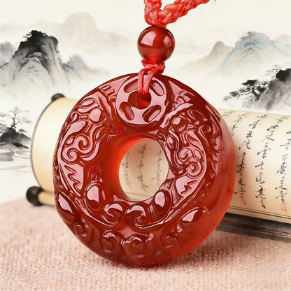 Red Agate PiXiu Pendant Necklace product photo with natural stone detail