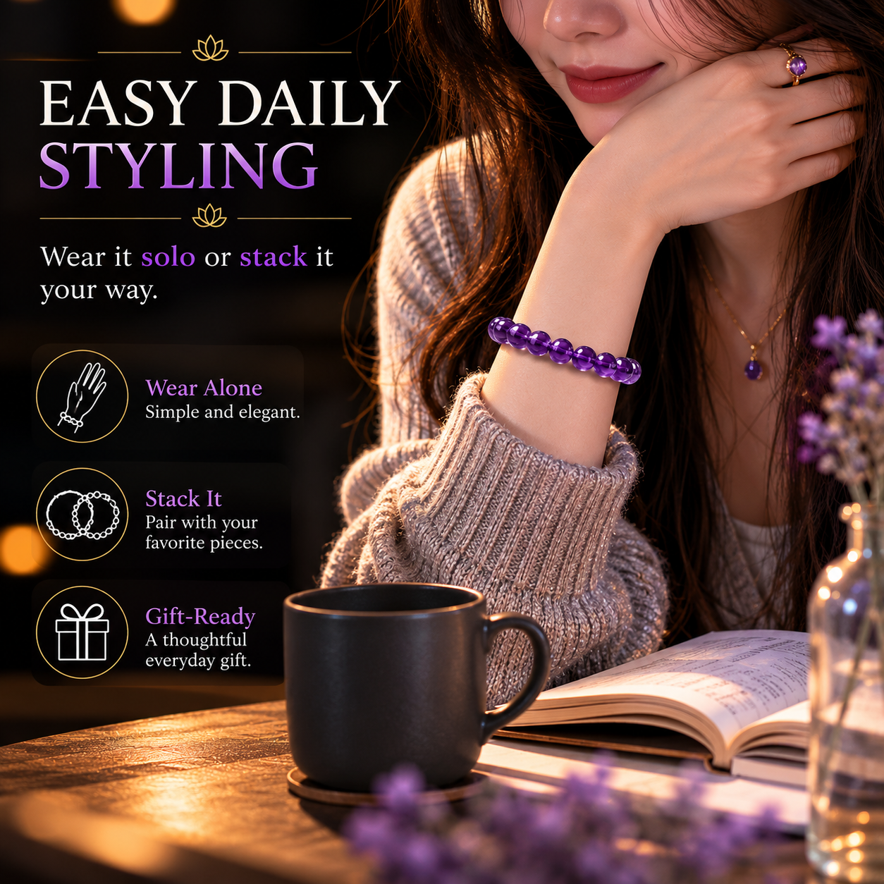 Amethyst Bracelet styled for daily wear