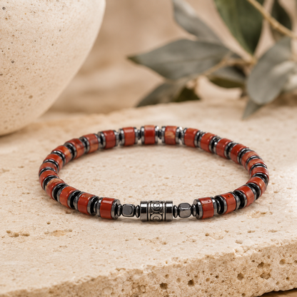 Old Roads red stone 4mm column bead bracelet 4mm column bead close-up