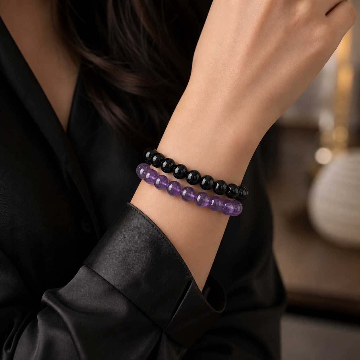 Amethyst & Black Obsidian Bracelet Set for everyday style and meaningful gifting