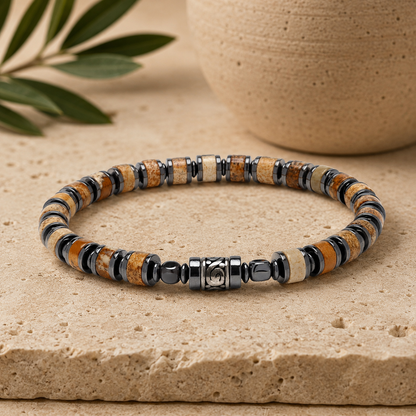 Old Roads picture jasper 4mm column bead bracelet 4mm column bead close-up