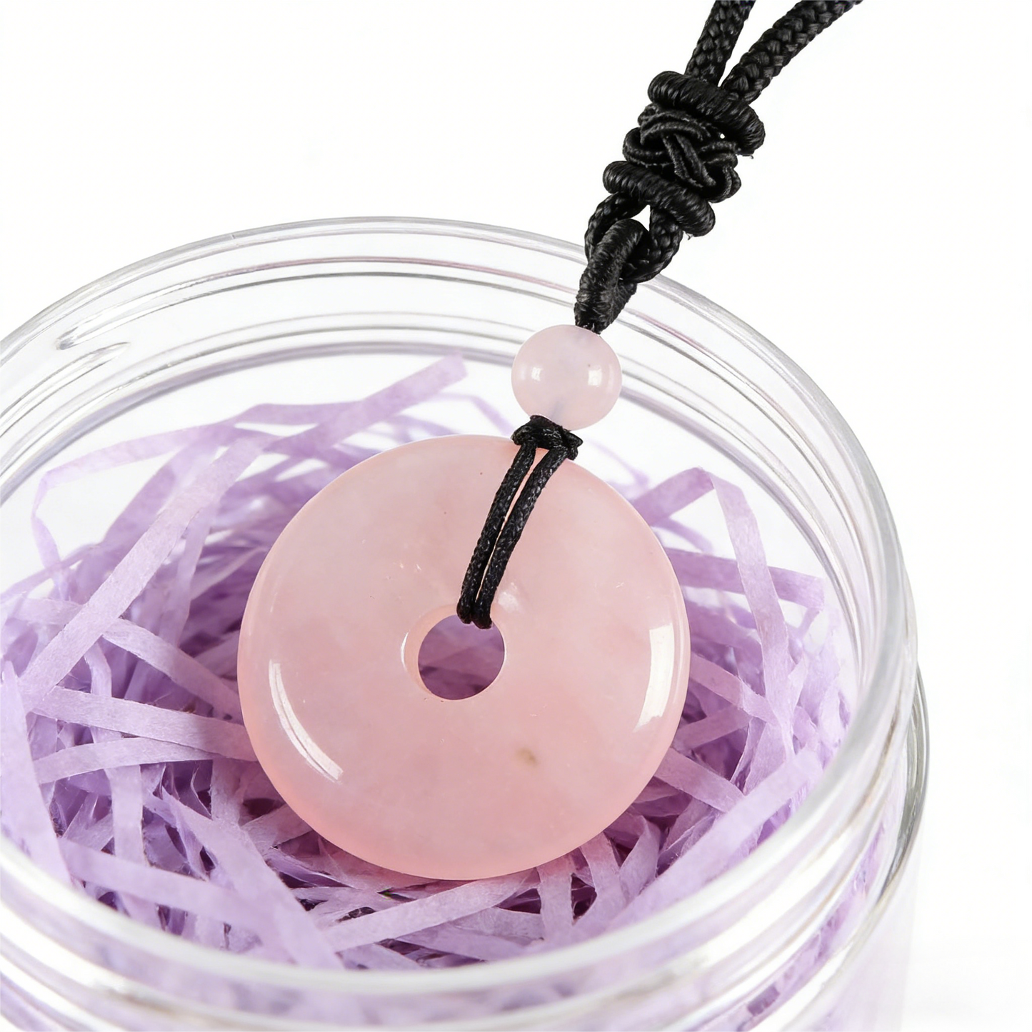 Rose Quartz Circle Pendant Necklace with polished natural stone finish