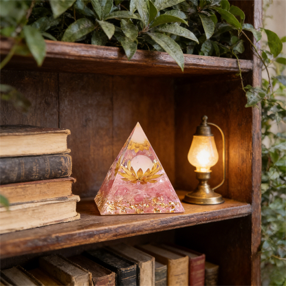 Sacred Lotus" Pink Crystal Orgone Pyramid (Heart Healing)