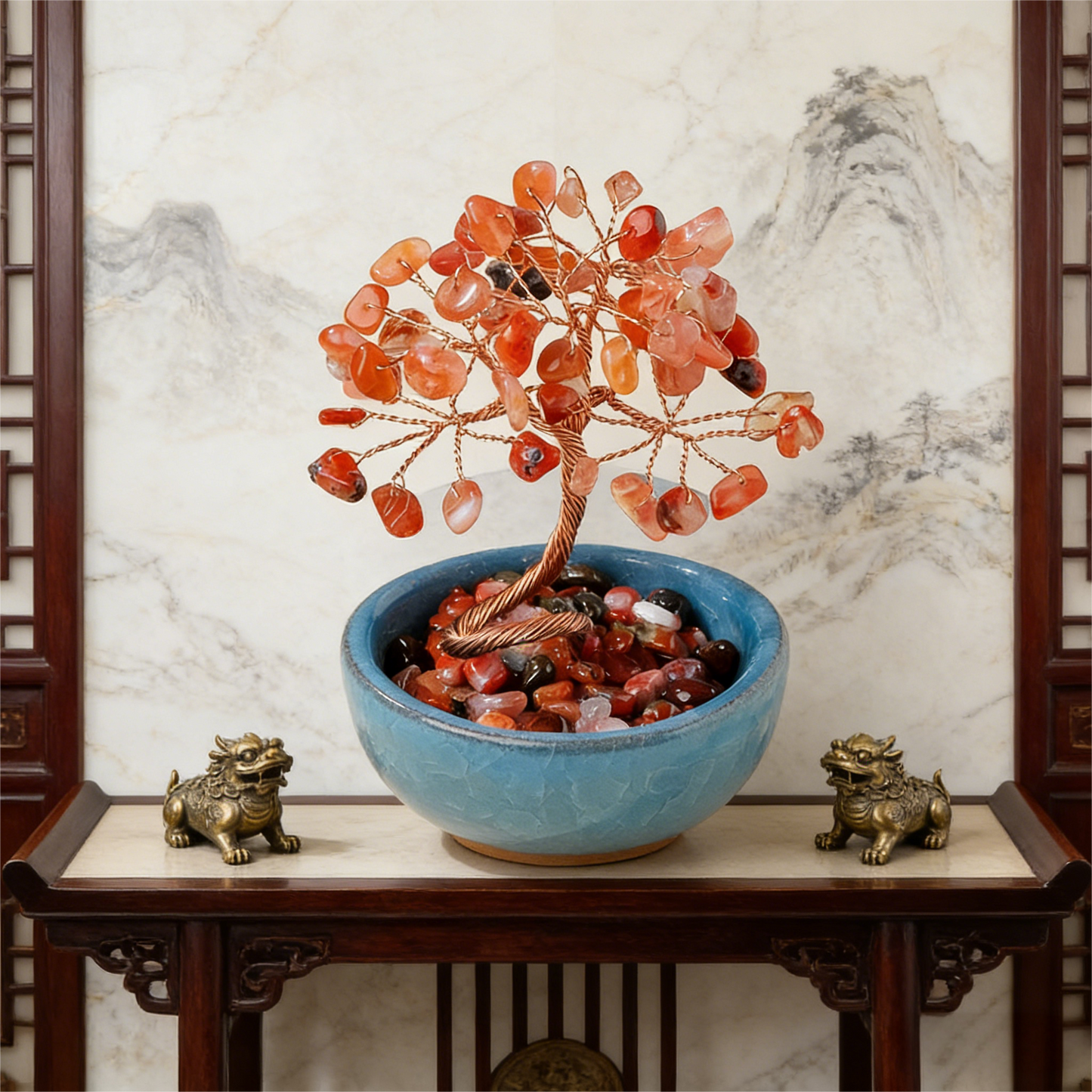 The Flame of Vitality" Red Agate Root Chakra Bonsai (6 Branches)