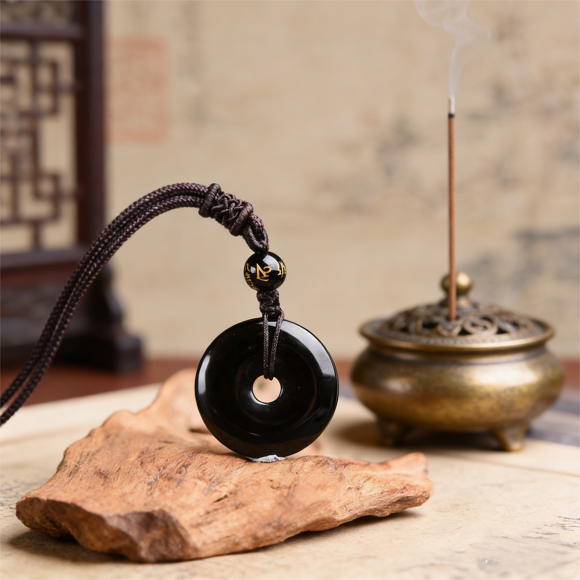 Black Obsidian Circle Pendant Necklace styled for daily wear