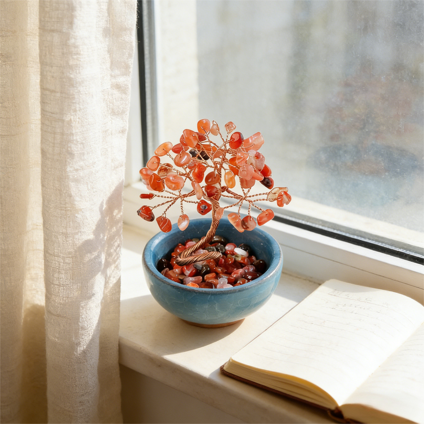 The Flame of Vitality" Red Agate Root Chakra Bonsai (6 Branches)