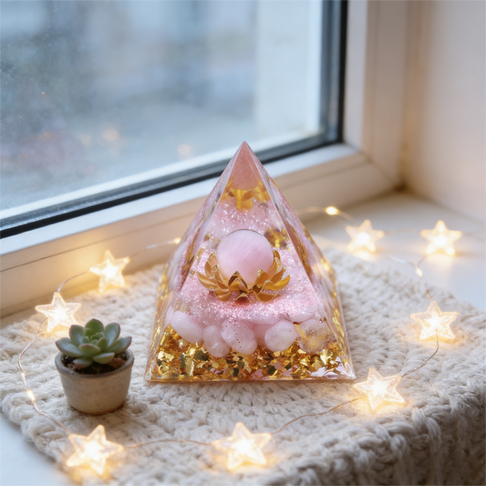 Mystic Cat's Eye" Pink Orgone Pyramid (Charm & Heart Healing)