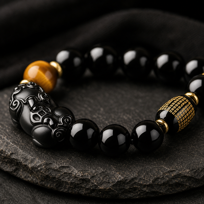 Black Obsidian Pixiu Bracelet | Tiger Eye styled for daily wear