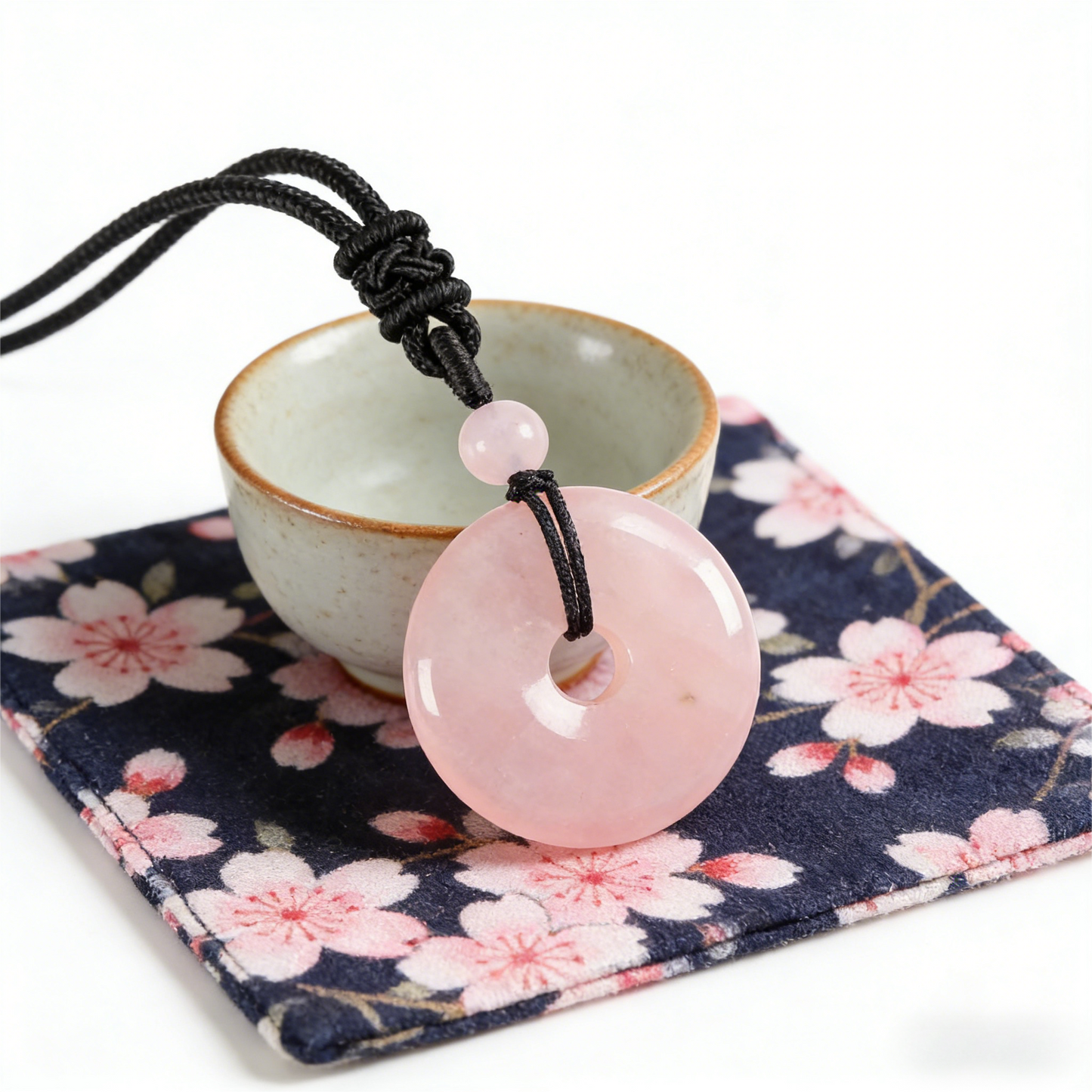 Rose Quartz Circle Pendant Necklace styled for daily wear