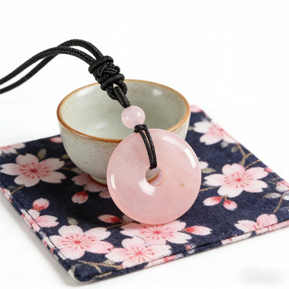 Rose Quartz Circle Pendant Necklace styled for daily wear