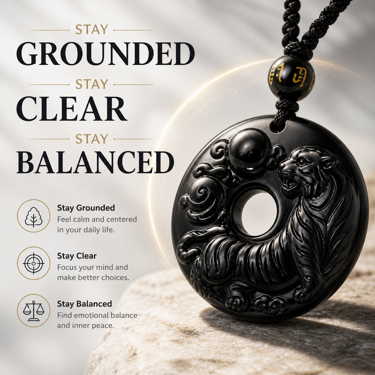12 Zodiac Black Obsidian Pendant close-up detail