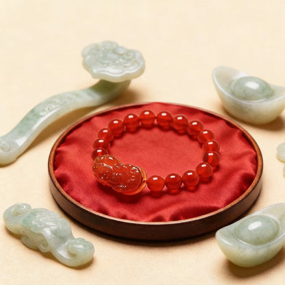 Wealth Guardian Red Agate & Gold-Etched PiXiu Talisman