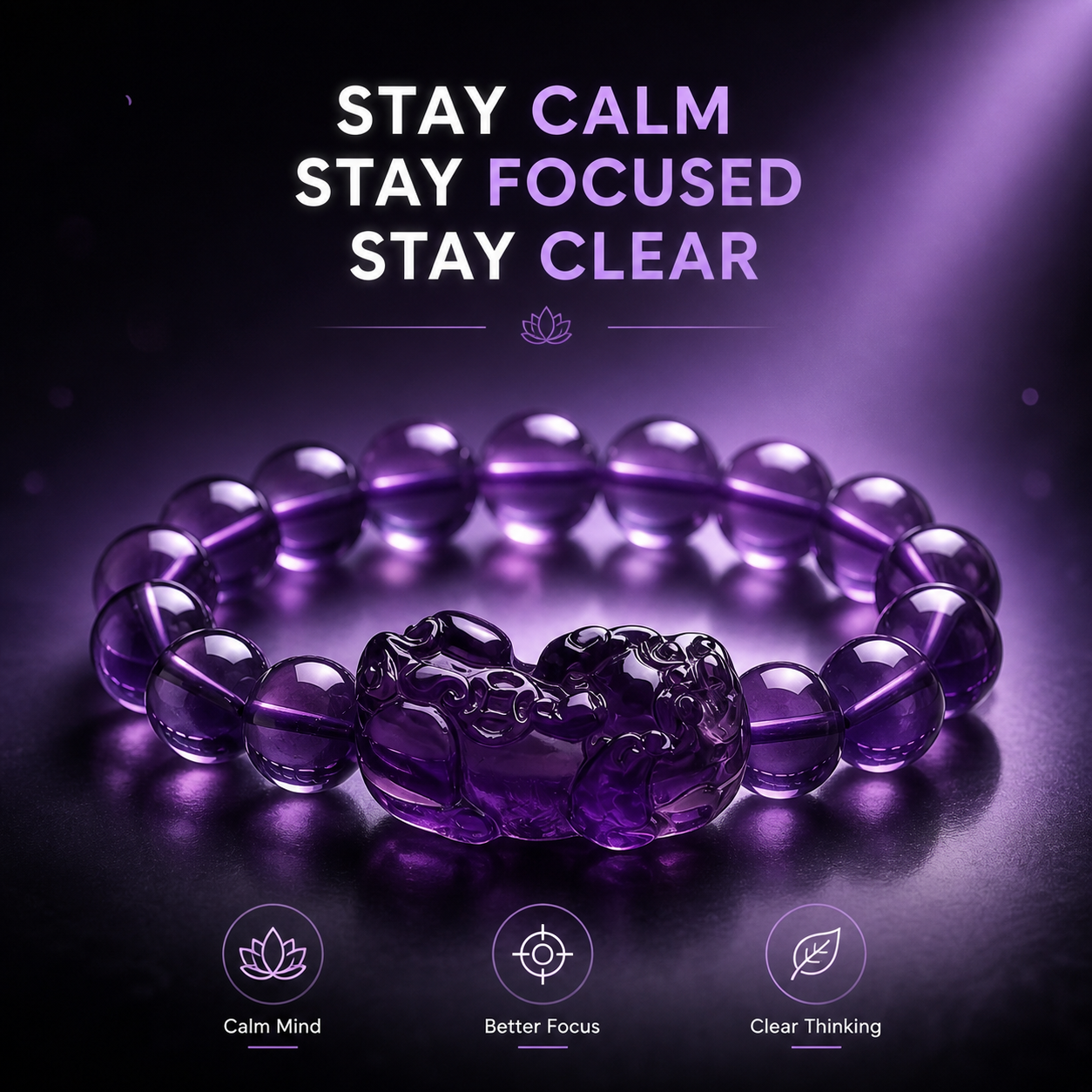 Amethyst Pixiu Bracelet with polished natural stone finish
