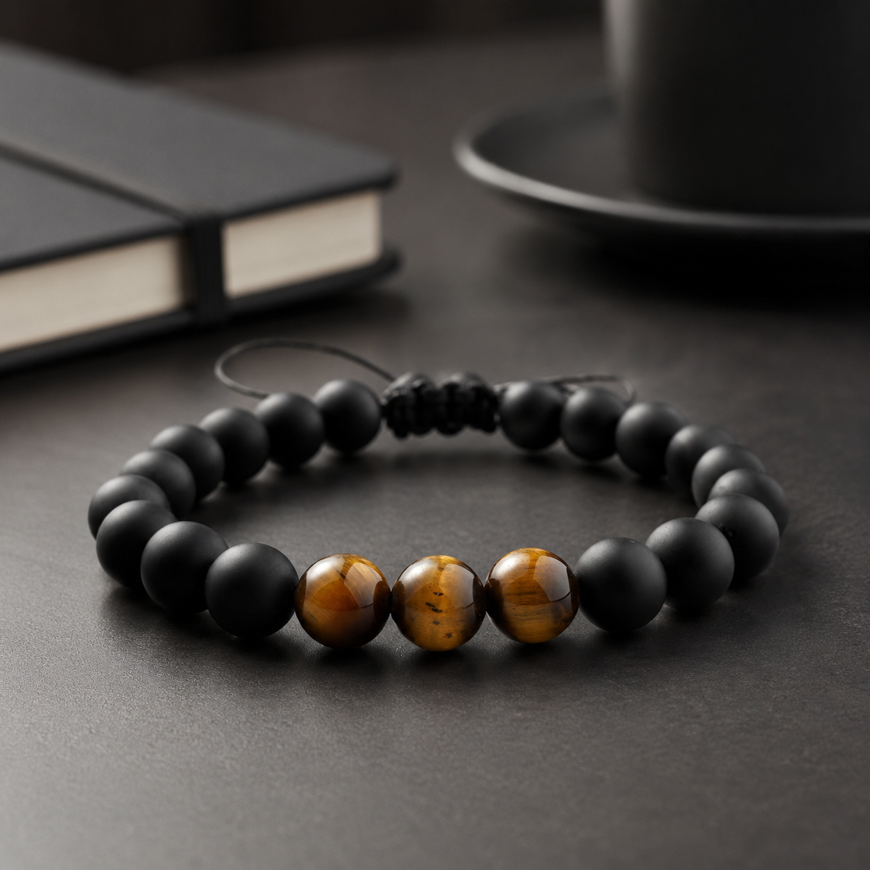 Matte Black & Tiger Eye Bracelet styled product photo