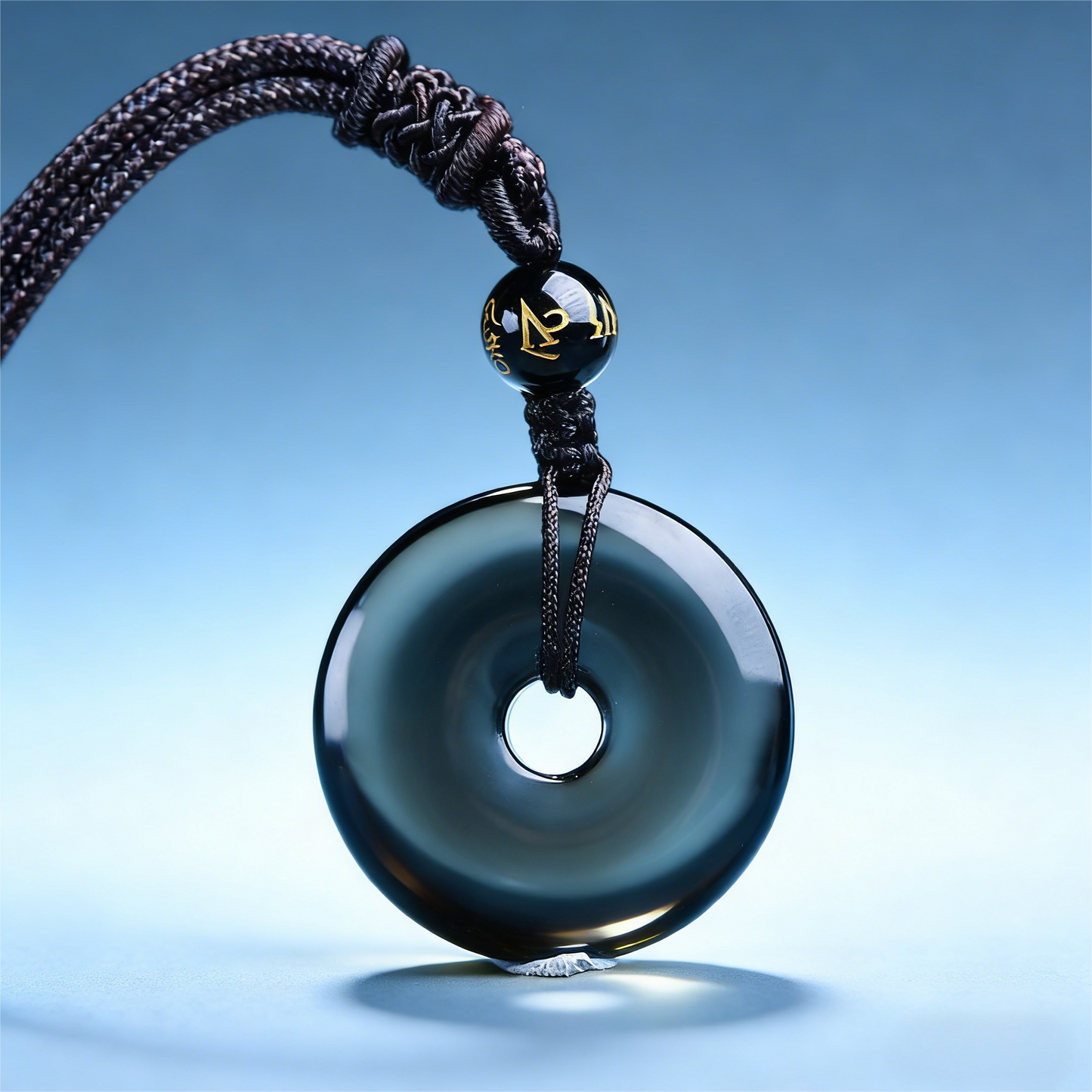 Black Obsidian Circle Pendant Necklace close-up detail
