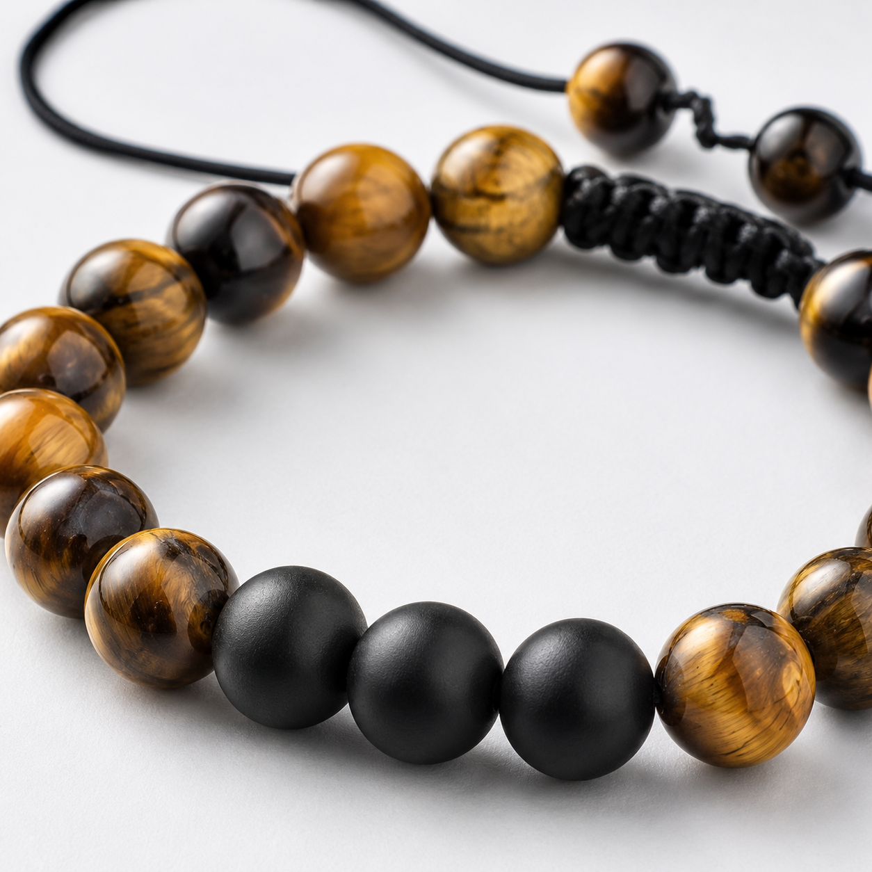 Tiger Eye & Matte Black Bracelet tiger eye and matte black bead detail