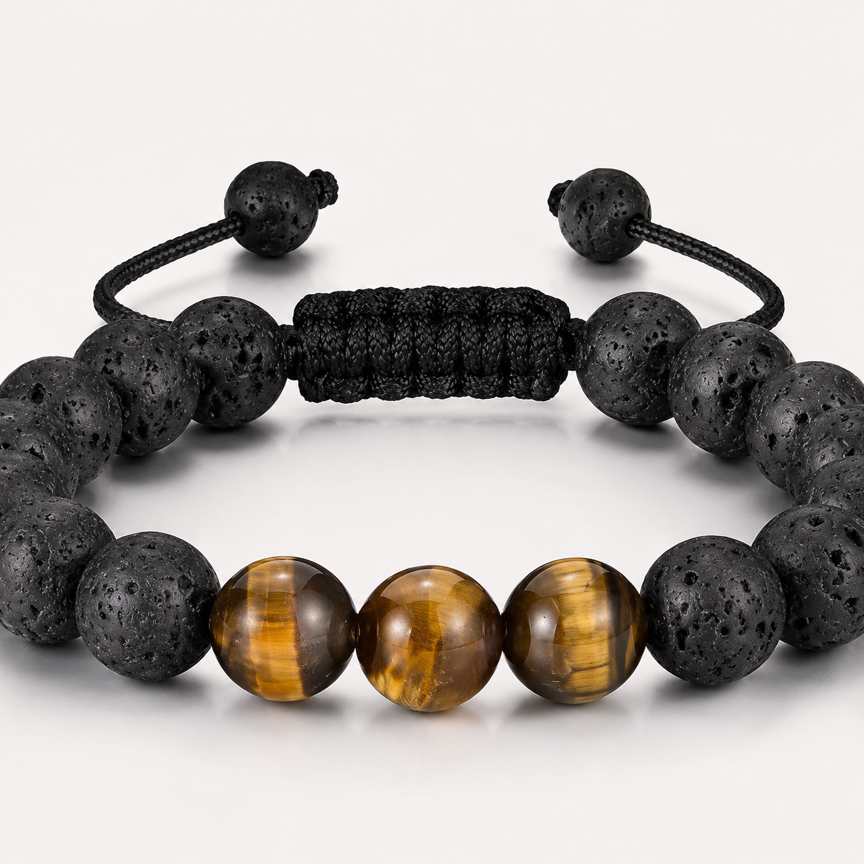 Lava Stone & Tiger Eye Bracelet adjustable cord detail