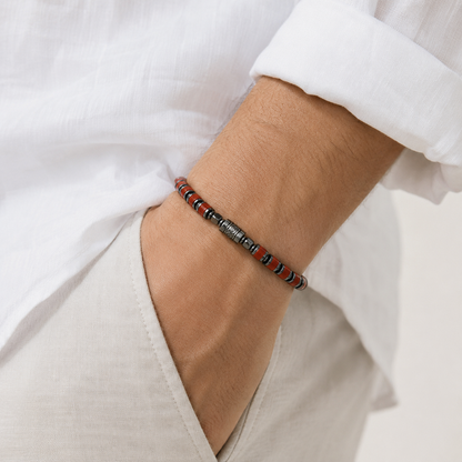 Old Roads red stone 4mm column bead bracelet stacking style detail photo