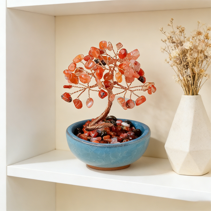 The Flame of Vitality" Red Agate Root Chakra Bonsai (6 Branches)