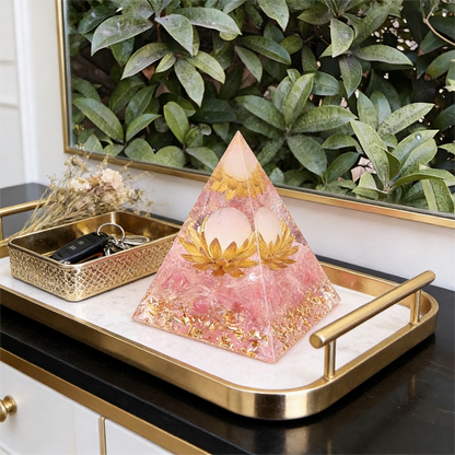 Sacred Lotus" Pink Crystal Orgone Pyramid (Heart Healing)
