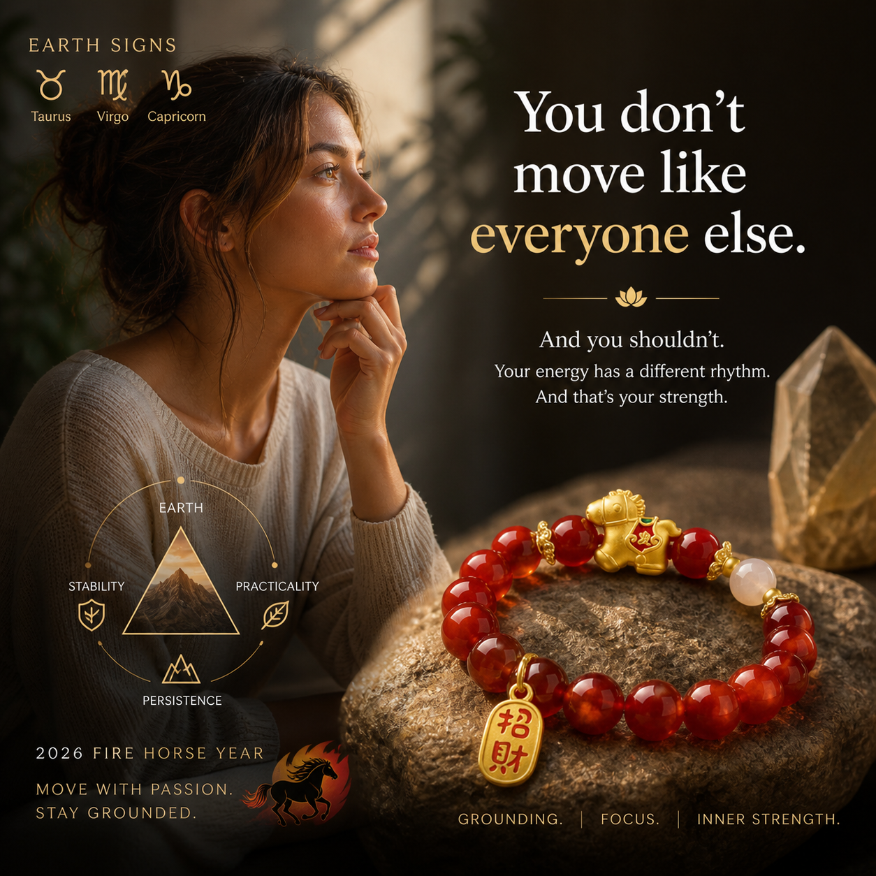 Red Agate Bracelet with Golden Horse styled for daily wear